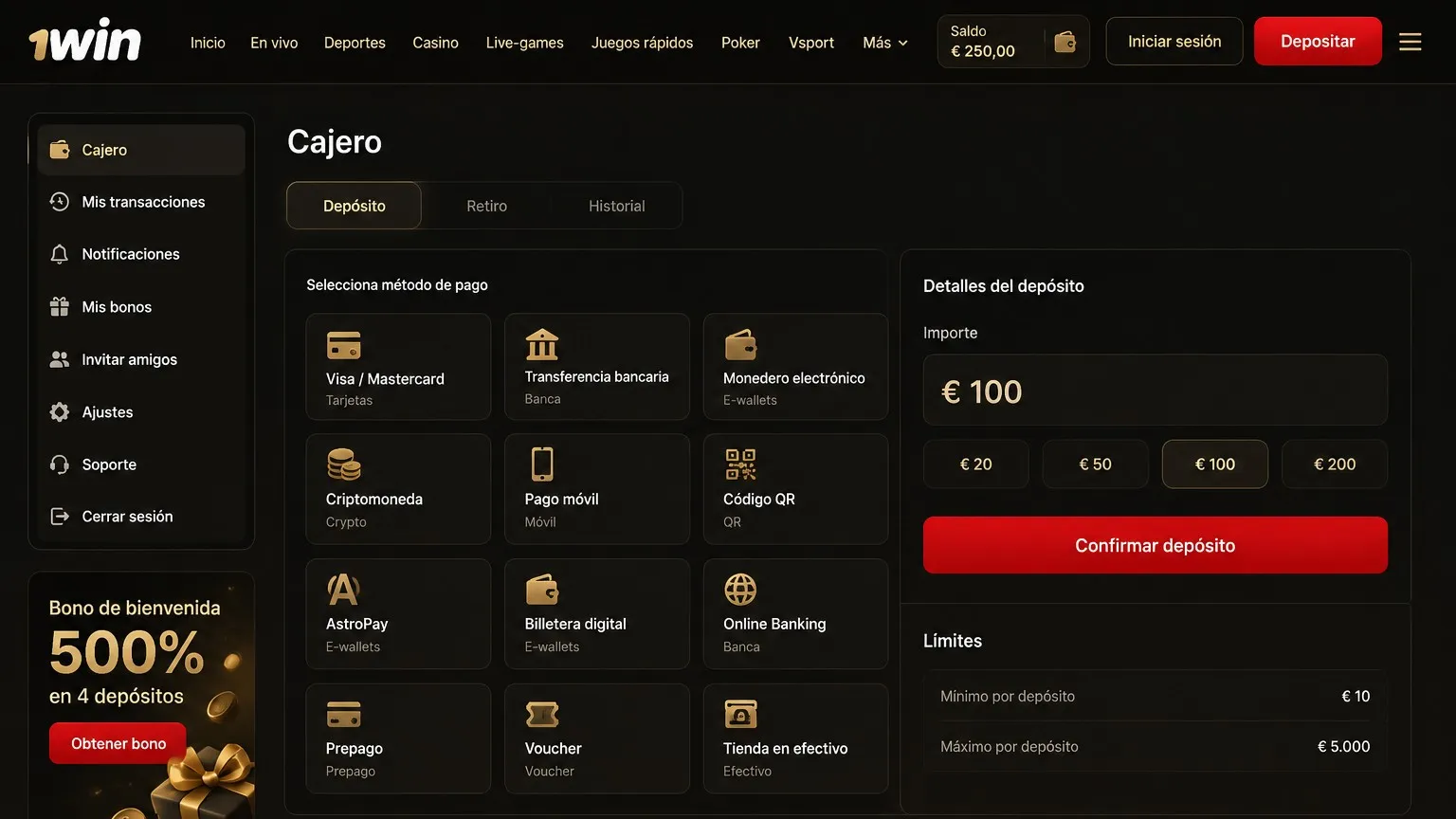 Depósitos y retiros para jugadores de 1win latinoamérica