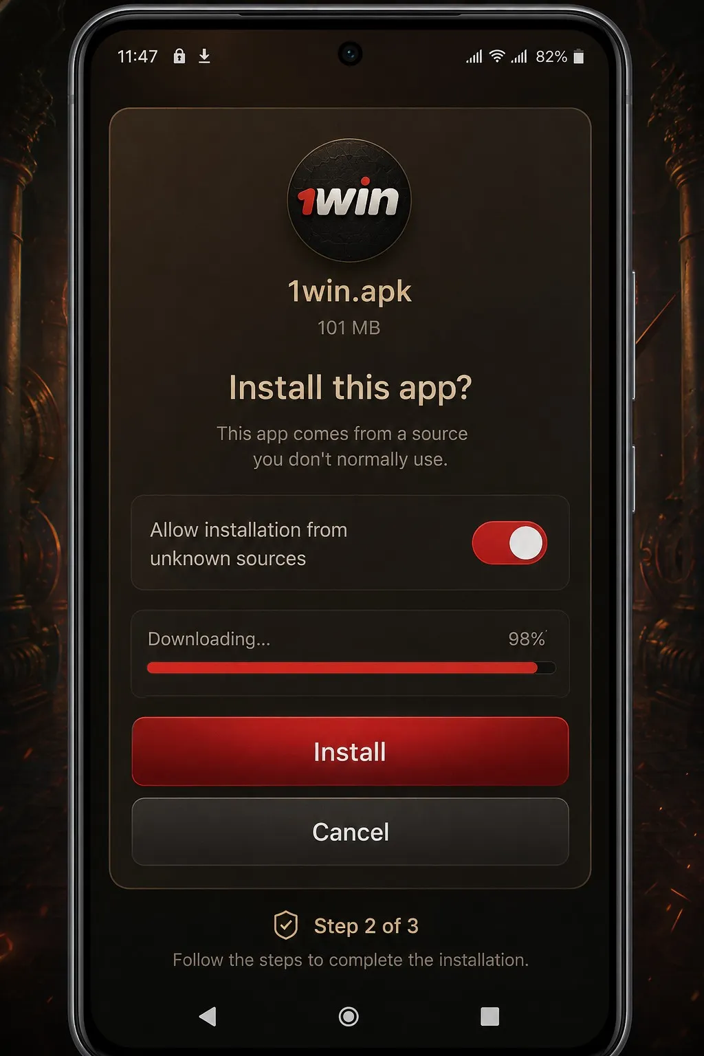 1win APK Android: installing the file in six steps for the 1win app