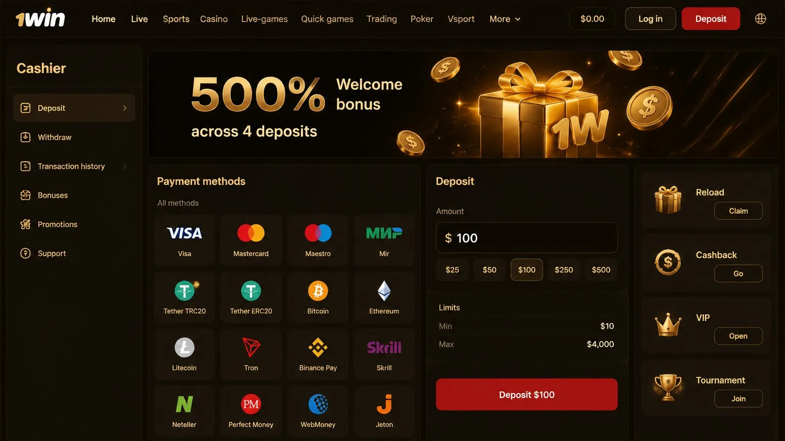 1win site: deposits, withdrawals and processing windows