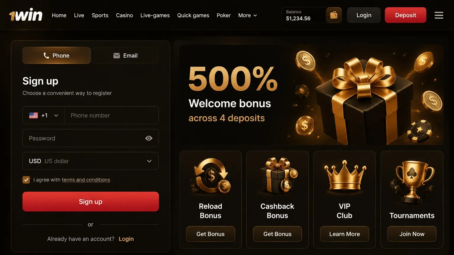 1win register: setting up a new account