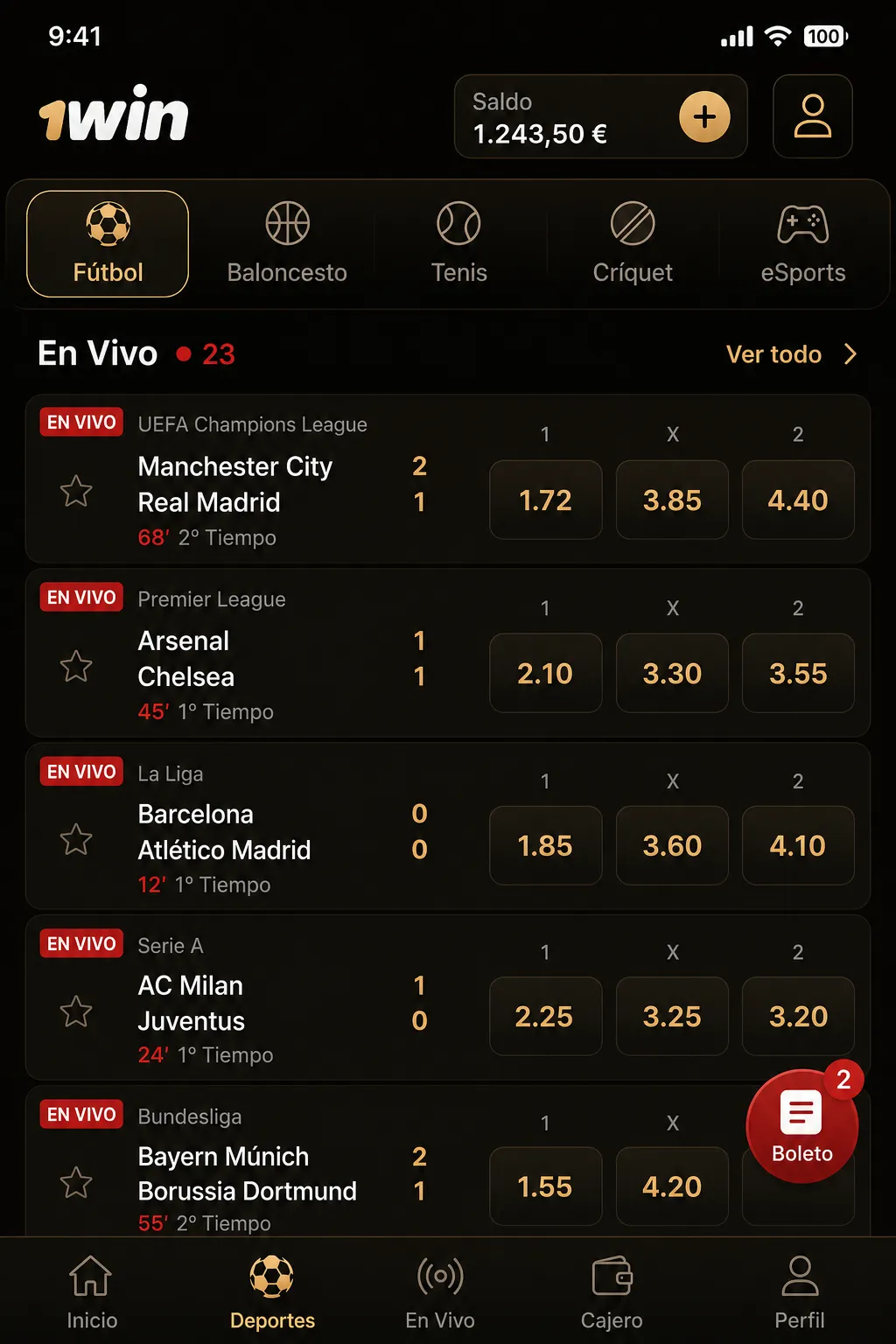 Interfaz móvil y navegación diaria en 1win