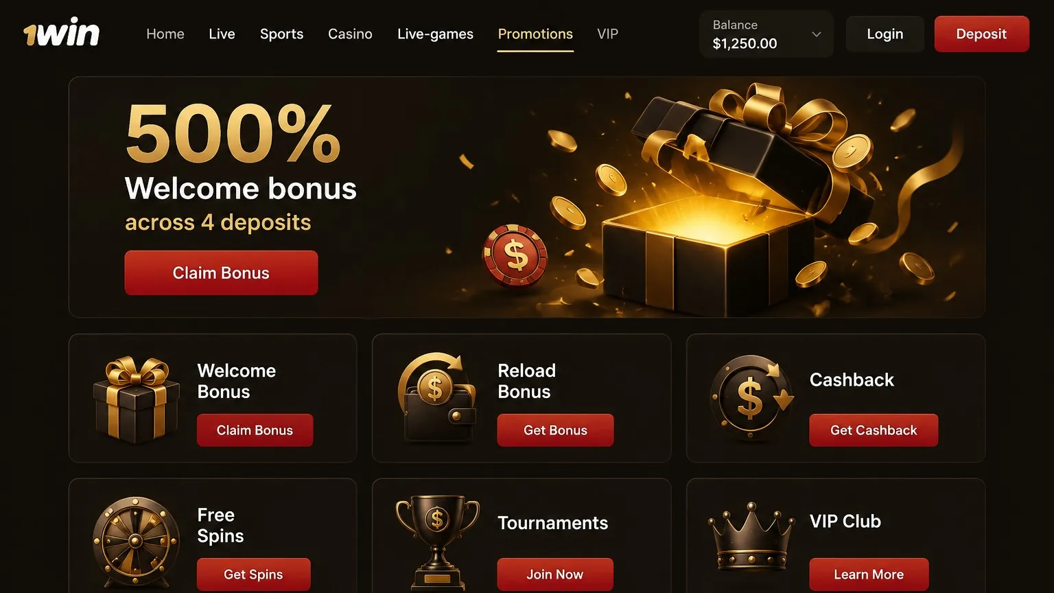 1 win casino: welcome package and recurring promotions for 1win players
